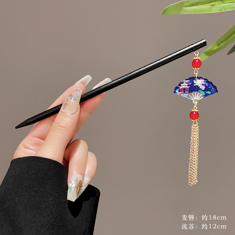 2 red beads blue fan tassels