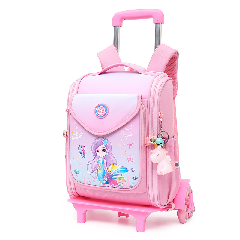 Mochila escolar con ruedas para estudiantes de primaria, mochila infantil con ruedas que reduce el peso y protege la columna vertebral, mochila escolar de sirena para niñas de primer grado