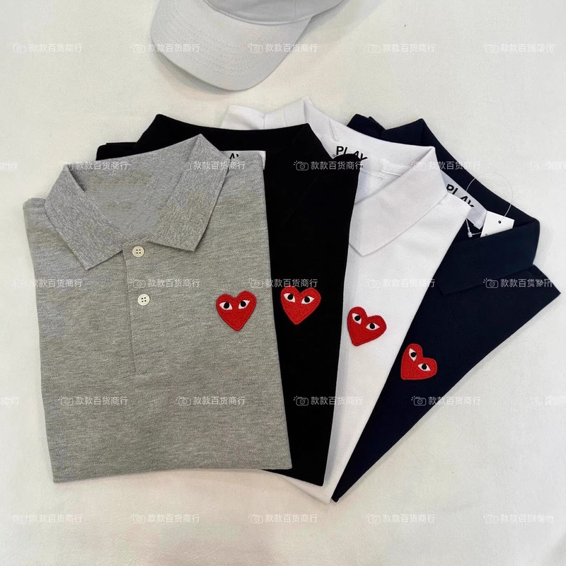 Trendy Brand Heart Polo Shirt Red Heart T-Shirt Short-Sleeve Couple Matching Parent-Child Outfit Unisex Turn-Down Collar Top
