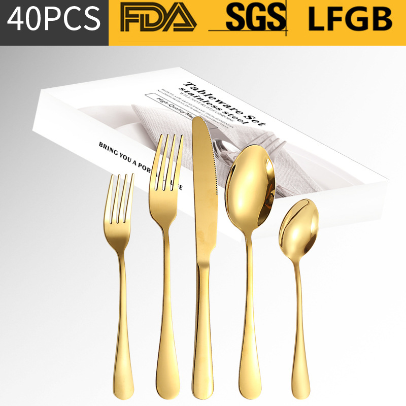 Amazon Venta caliente vajilla de acero inoxidable 20/40/60 unidades conjunto 1010 serie 5 piezas principales caja simple cuchillo, tenedor y cuchara traje