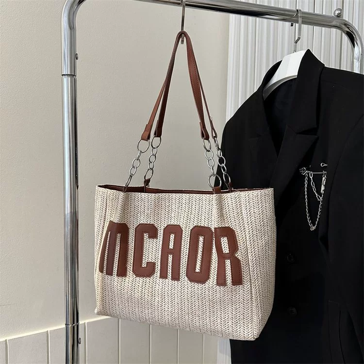 2025 новая мода женская сумка весенняя сумка Тот автомобильная стежка открытый соломенный буквенно сумка большая емкость пляжная сумка