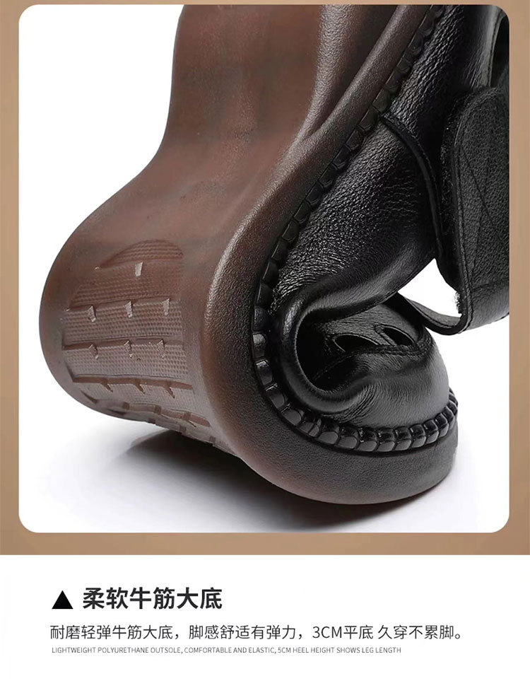 Sandal da thật nữ đế cao su bệt thoáng khí, phong cách thoải mái cho mẹ — màu đen chi tiết 7
