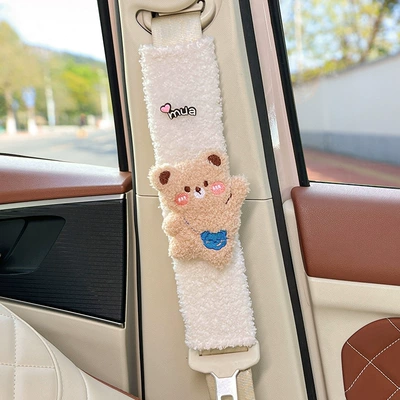 Seatbelt Shoulder Pads for Cars, High-End: Seat belt shoulder pad - shoulder-bag-brown-bear-white-lambswool-shoulder-pad-30cm-single
