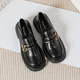 French thick soled loafers for women in spring 2024, new retro British style small leather shoes for women in large sizes 41-43