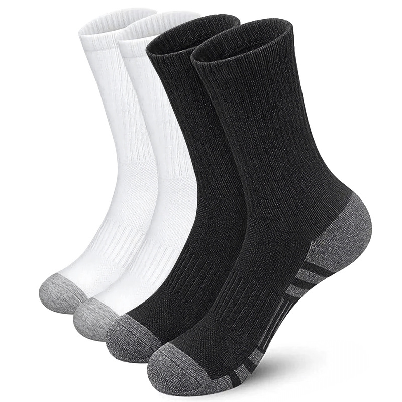 YUEDGE Men's Striped Breathable Cushioning Sports Socks Soft Moisture-Wicking Sweat-Absorbing Unisex Black White