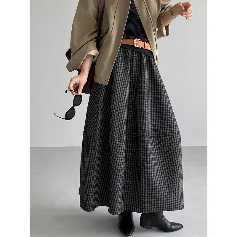 Jiangzuo High-Waisted Elegant Lantern Bud Skirt for Women, 2026 Autumn New Versatile Plaid A-Line Long Skirt 2009 Jiangzuo High-Waisted Elegant Lantern Bud Skirt for Women, 2026 Autumn New Versatile Plaid A-Line Long Skirt 2009