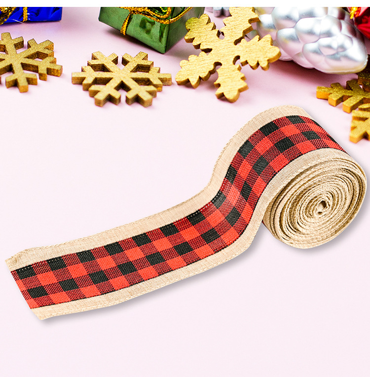 70g Weight Christmas Festival Wholesale Imitation Linen Edging Checked Christmas Decoration Ribbon Nihaojewelry 10