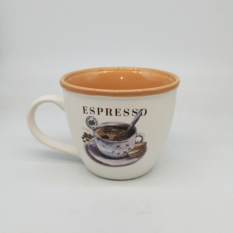 醴陵工厂直发磨砂内色外白陶瓷咖啡杯外贸烤花可定制图案水杯