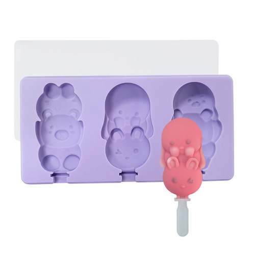 Three Trust Cute Bear Popsicle Silicone Mold Dinosaur Home Ice Stick Freeze Ice Cream Cover Tool
