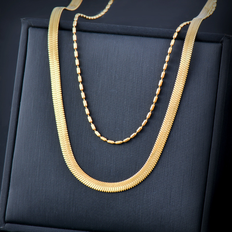 Simple Style Solid Color Titanium Steel Inlaid Gold Layered Necklaces 1 Piece