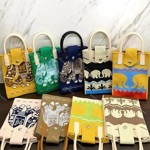 Xishuangbanna Elephant Mobile Phone Bag Crossbody Bag Cross-Border Southeast Asia Thai Ethnic Style Knitted Bag Xizang Cultural Creative Bag