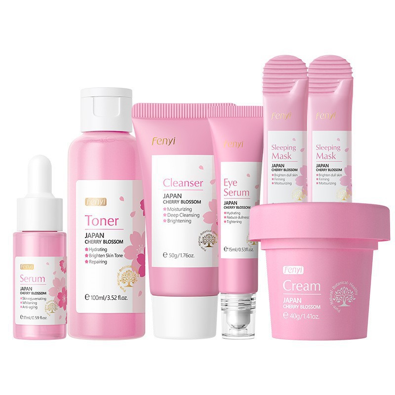 Transfronterizo LAIKOUFENYI serie de cerezo conjunto de cuidado facial hidratación humectante FDA fabricantes de stock image 9