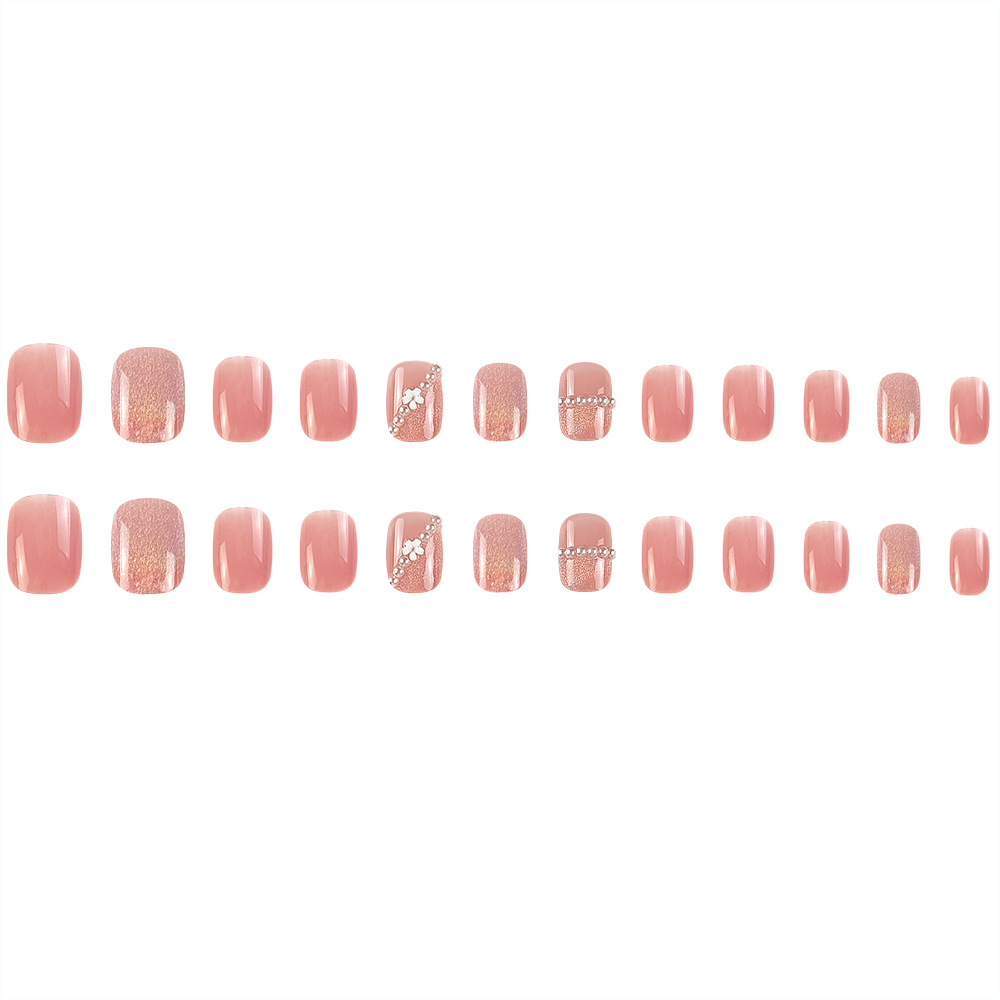 Polvo de perla, manicure, manicure corta, suave, aire de hadas, ojo de gato, 24 piezas, parche de uñas terminado.