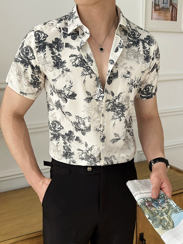 Летняя универсальная рубашка с коротким рукавом, slim fit