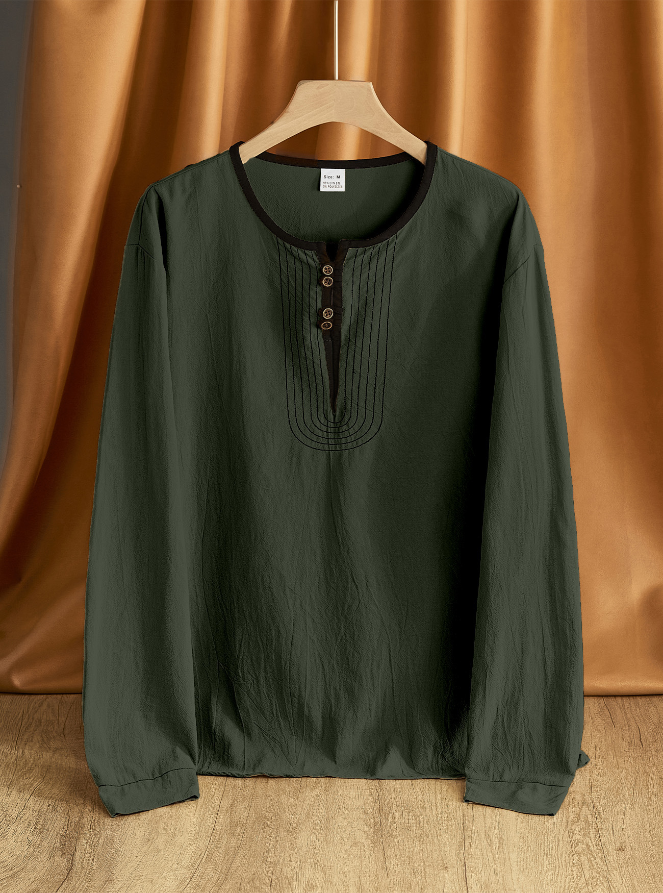 Transfronterizos estadounidenses pesados retro algodón y lino casuales de manga larga nuevo año temu nuevo estilo europeo y americano lino de moda camisa Henry