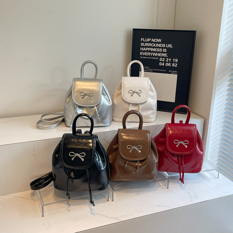 2024 New Fashionable Bucket Bow Korean Edition Casual Shoulder Small Women's Bag Handheld Personalized Backpack_voghion.com