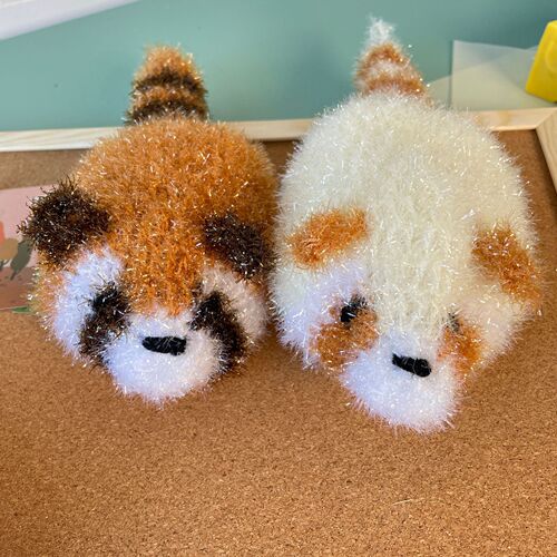 Creative cartoon homemade kitchen red panda raccoon hanging animal three-dimensional dishwashing cloth scouring pad BH072