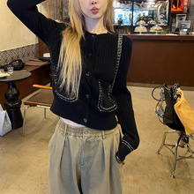 杜松子手工撞色钩边毛衣开衫休闲显瘦针织衫秋冬