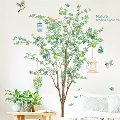 Cross-border new wholesale dropshipping summer green plant big tree birdcage wall stickers living room bedroom decoration self-adhesive wall stickers