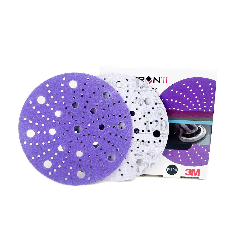 3M737u砂纸6寸紫色旋风孔砂纸批发 打磨防堵塞陶瓷磨料植绒
