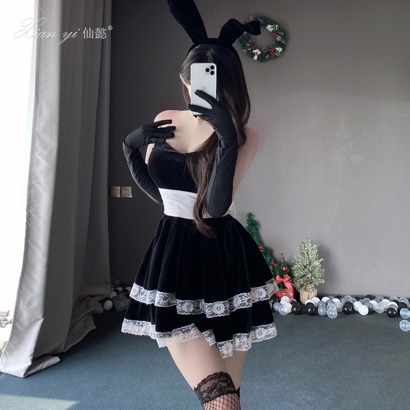万圣节服饰纯欲丝绒性感派对制服舞会女王表演服圣诞装