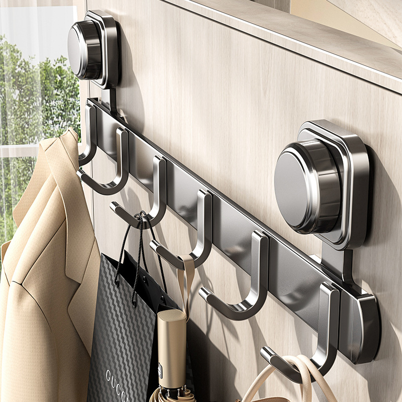 Suction Cup Door Hooks, a Row of Bathroom Load-Bearing Adhesive Kitchen Storage, Traceless Wall Hanging Clothes Rack