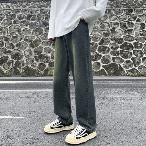 Vintage American Street High-Waisted Straight Leg Loose Fit Men's Spring and Autumn Washed Casual Trousers