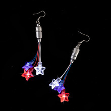 独立日耳环3LED五角星发光饰品跨境首饰树脂earrings独立日饰品