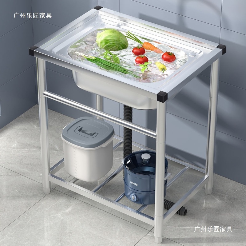 商用厨房洗菜盆不锈钢水槽带支架一体洗碗池家用水池洗手盆大单槽|undefined