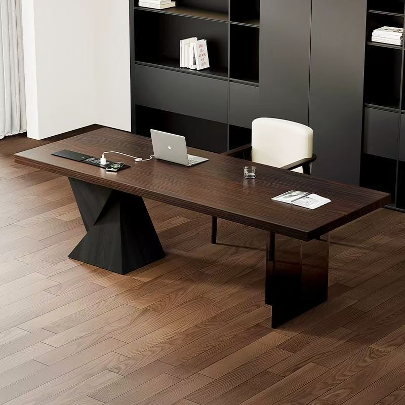 Solid Wood Desk Italian Minimalist Style with Socket Light Luxury Modern Simple Home Study Desk Acrylic Computer Desk