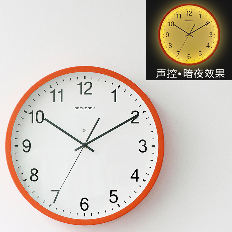 越境新商品知能感応音控led夜光掛け時計: 太陽シンプル創意家庭金属時計灯