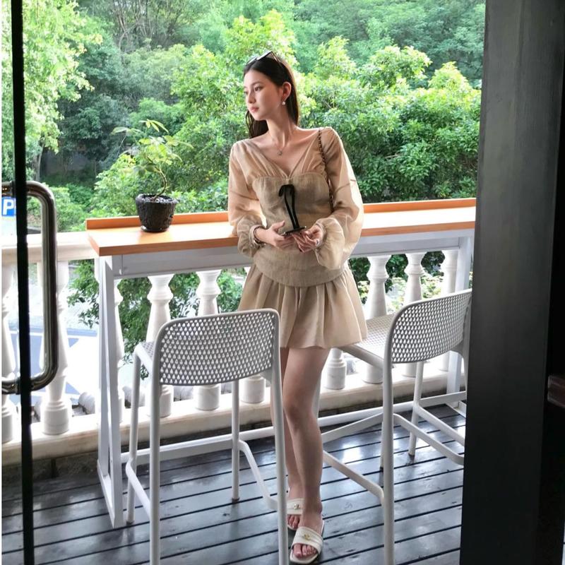 実物在庫ありフレンチライトラグジュアリースプライシングドレス女性用2025夏優しいスタイル美しい痩身ショートスカート|undefined