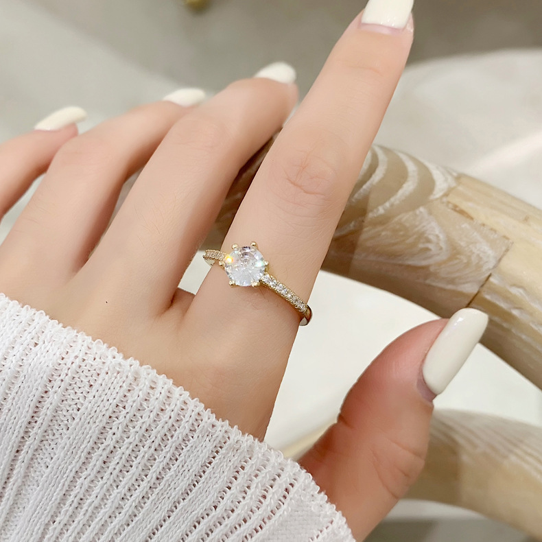 fashion micro-inlaid zircon heart square opening ring wholesale