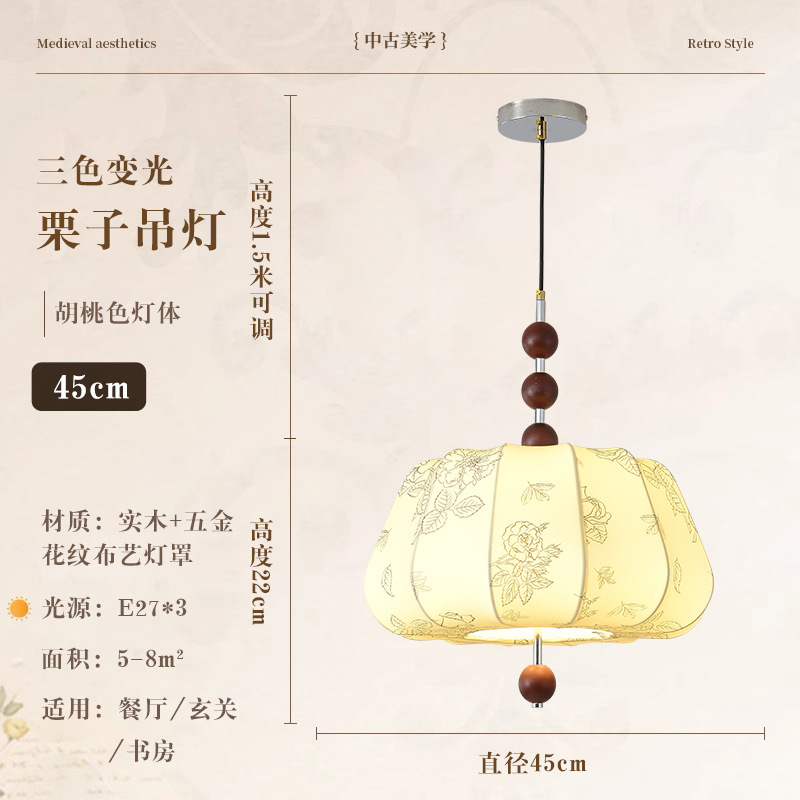 Retro estilo francés tela de dormitorio candelabro impresión medieval sala de estar comedor bar lámparas de madera maciza armario