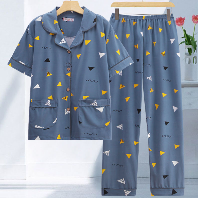 Pijamas de algodón para mujer de talla grande pantalones de manga corta de verano estilo coreano Delgado ropa de confinamiento suelta traje de dos piezas