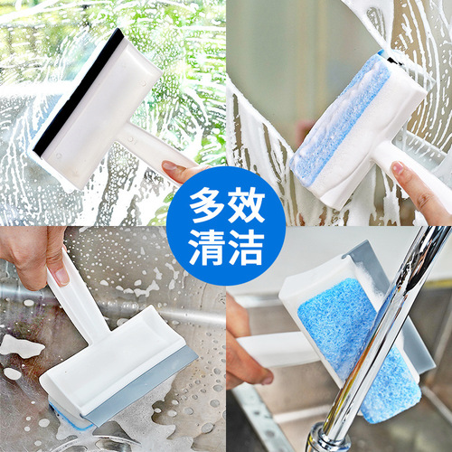 Window Cleaning Brush Bathroom Shower Glass Scraper Water Wiper Household Replaceable Scrub Two-in-One Glass Cleaning Brush