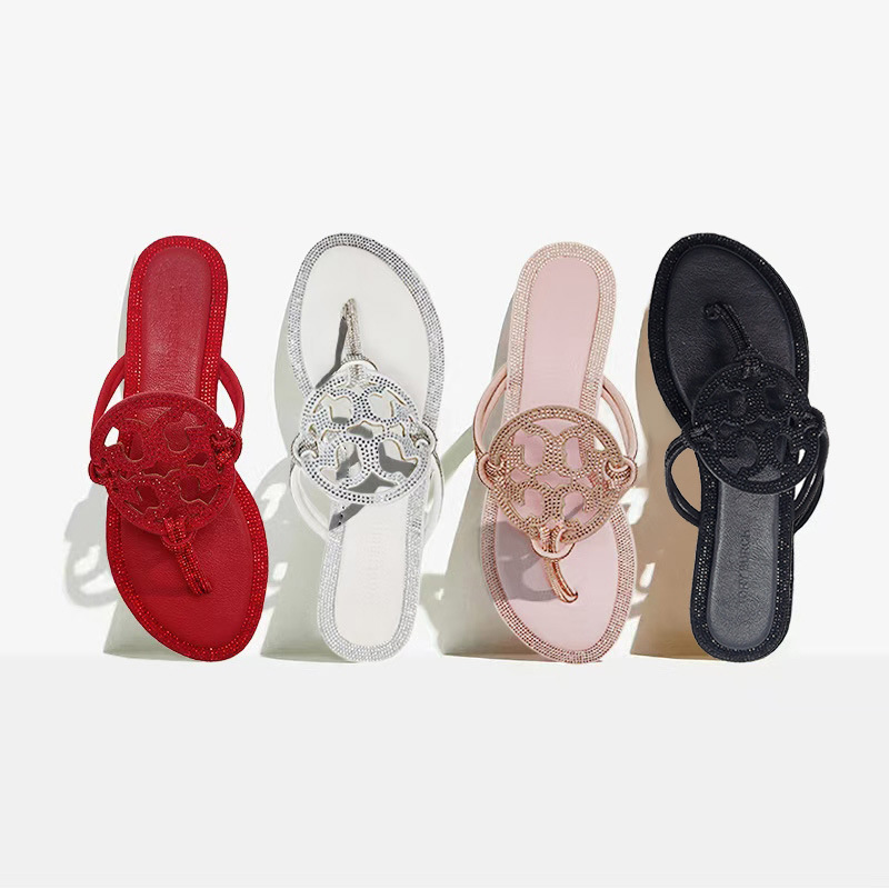 Comercio exterior TB casa 2026 diamante flip flops para mujeres de tamaño grande con un fondo plano doble T zapatillas frías fábrica al por mayor sandalias image 6