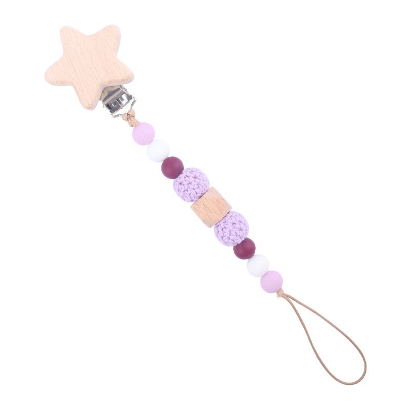 Nuevo bebé suministros estrella haya chupete clip bebé creativo madera octogonal mordedura silicona molar anti-gota cadena