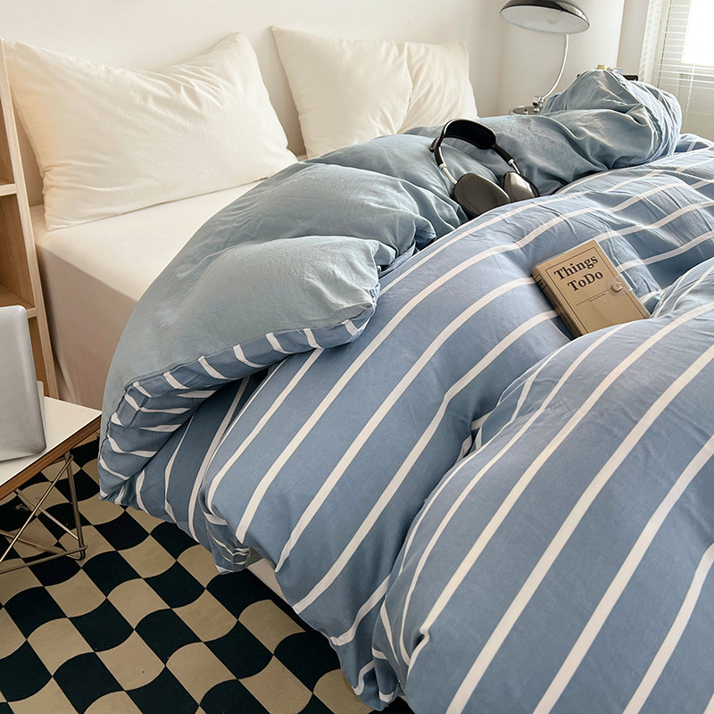 New Style Unprinted Printed Washed Cotton Single Quilt Cover Soft and Waxy Skin-Friendly Small Fresh Simple and Comfortable Single Bed Bed Sheets Pillowcase