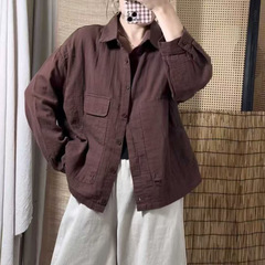 2025秋韩版宽松双层纱大口袋翻领休闲衬衫百搭舒适亲肤衬衣女817