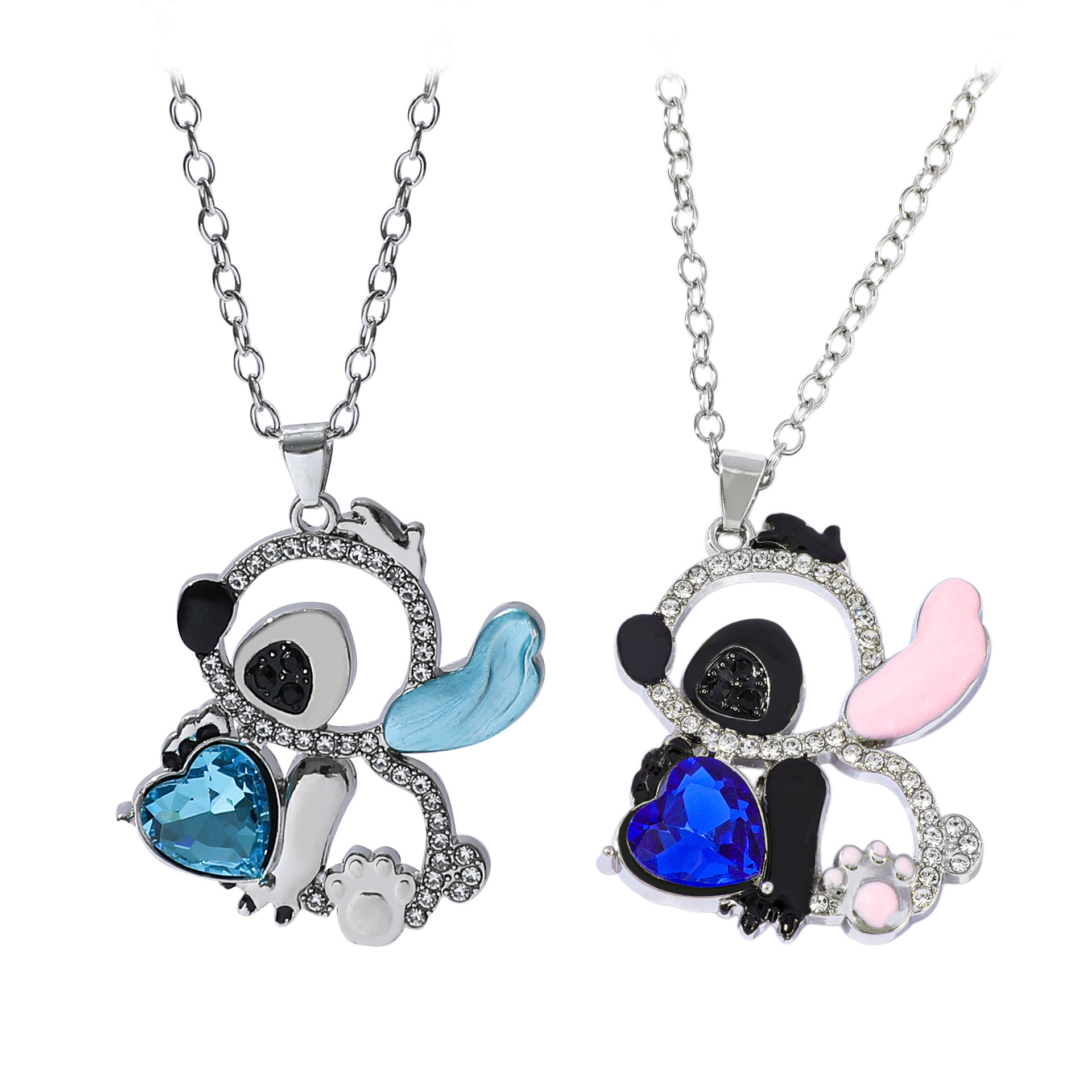 Cartoon Hollow Stitch Necklace Heart-Shaped Rhinestone Oil Drop Jewelry Cross-Border Hot-Selling Fashion Commuting Old Money Style Alloy