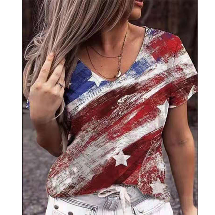 105g Weight Short Sleeve Sleeve Length Wholesale Women'S Casual Map Star Flower Short Sleeve Printing T-Shirts