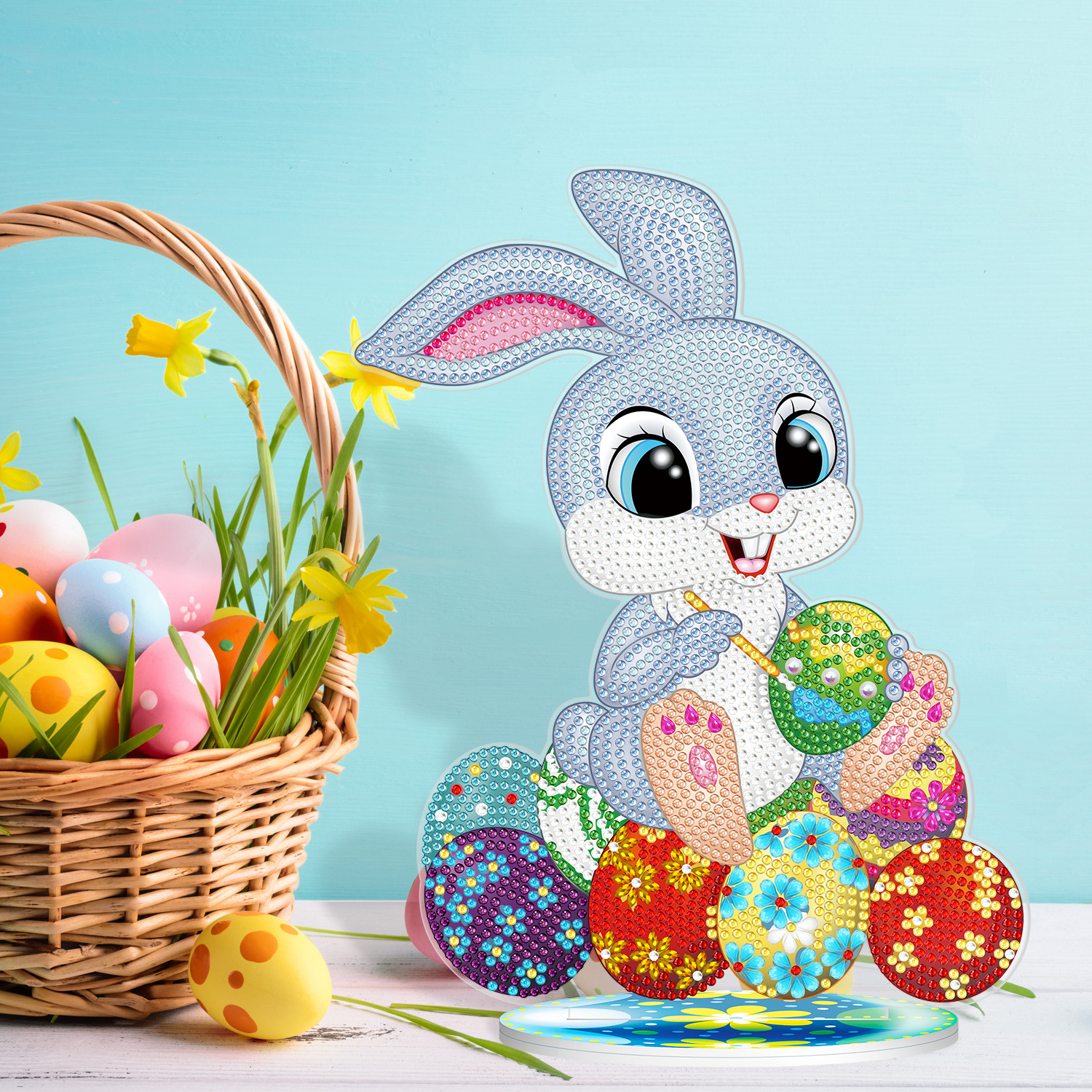 Diamante alrededor de la pintura de Pascua nuevo DIY adornos de tarjetas de taladro 5D huevo de conejo adornos decorativos
