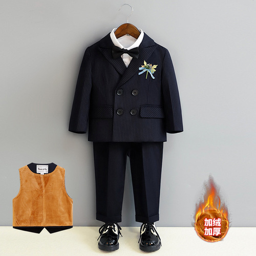 Children's three-piece suit, children's autumn and winter boy's dress, striped baby one-year-old dress, wedding flower girl photography