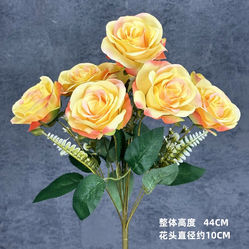 9 manojo de la cabeza, amante, rosa, flor artificial, boda, decoración del hogar, rosa, decoración de flores falsas hechas a mano al por mayor