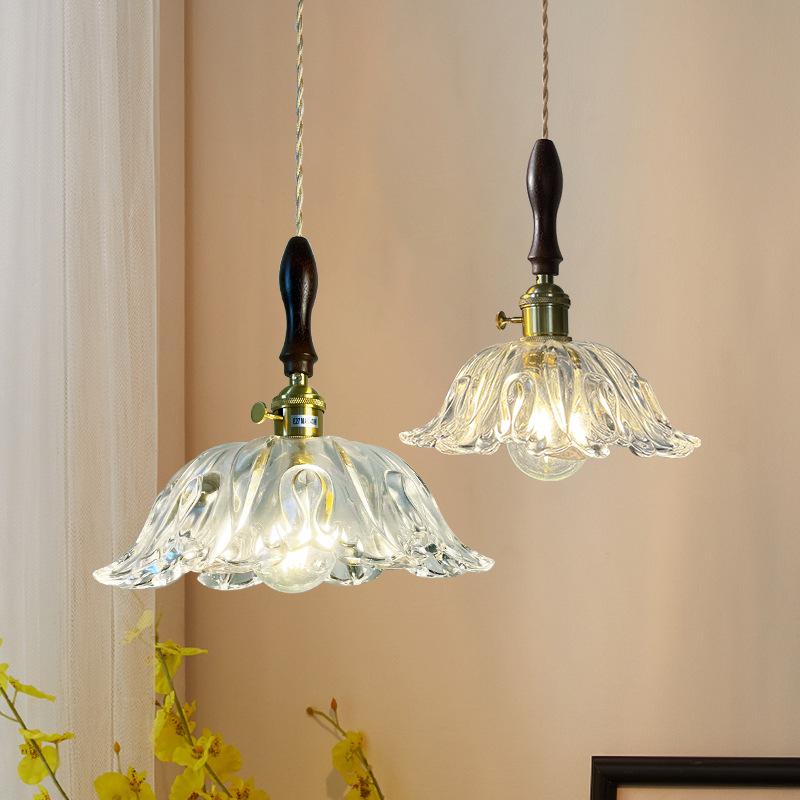 Lámpara de vidrio retro nórdica americana de nuez restaurante sala de té lámpara de bar dormitorio cabezal de cama pequeña lámpara de cama japonesa