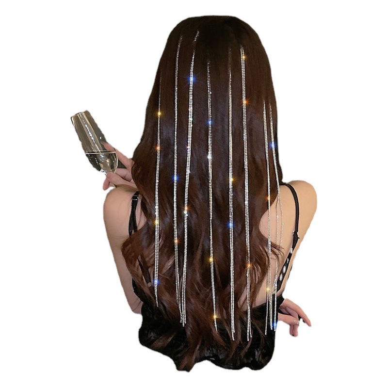 Shake the same style flash diamond chain hairpin headdress tassel hairpin temperament braid dirty braid hair rope hair chain hair accessories