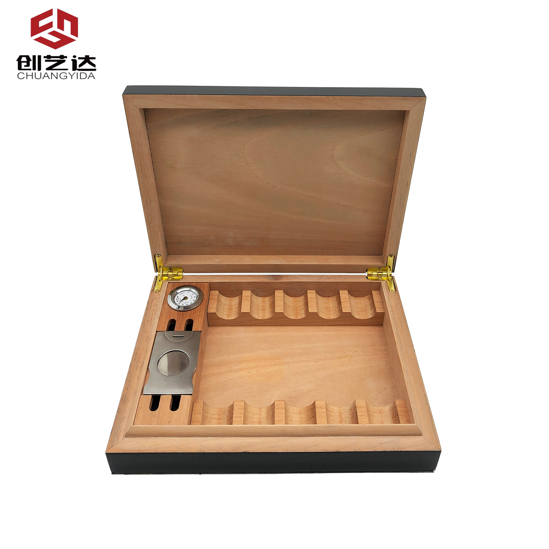 Cedar cigar box humidifying constant temperature hygrometer 5 PCs light portable small size black bright paint packaging storage