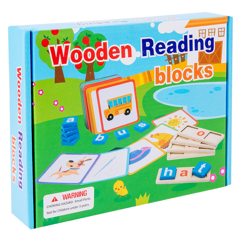 Educación temprana de madera para niños transfronterizos Carta de iluminación Bloques de construcción que coinciden con la palabra cognitiva rompecabezas juguetes educativos
