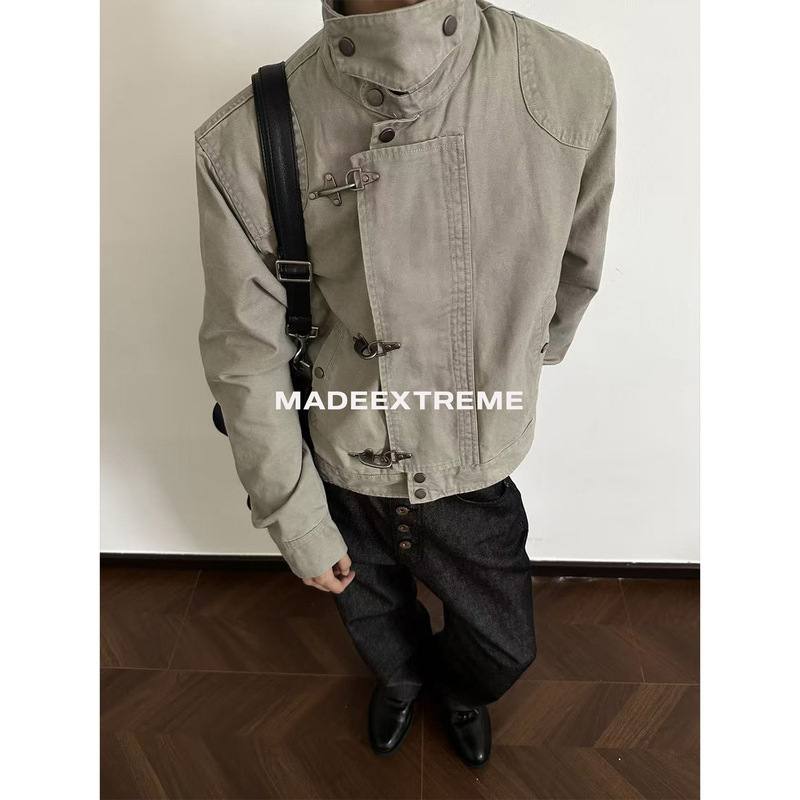 Eme Original Deconstructed Splicing Aircraft Buckle Jacket for Men and Women Retro Distressed Vintage Short Jacket Ins